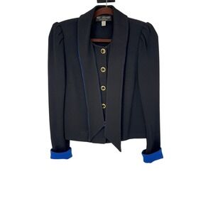 St. John Collection by Marie‎ Gray Knit Jacket Button Down Cobalt Trim Sz 4